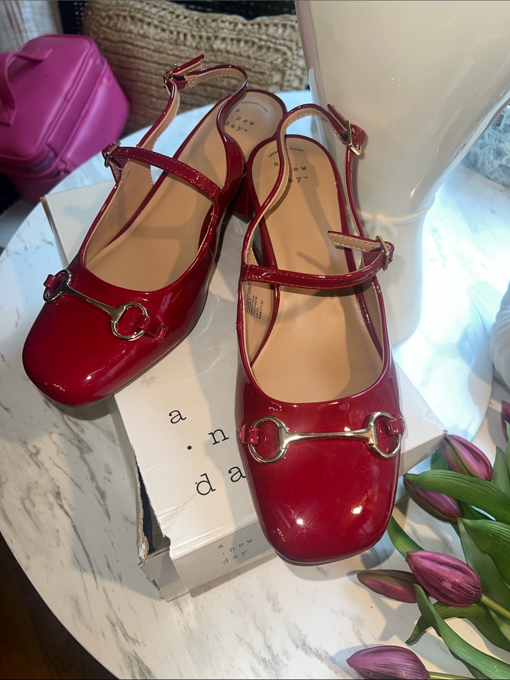 A New Day Red Patent Mary Jane Block Heel Flats💄💋